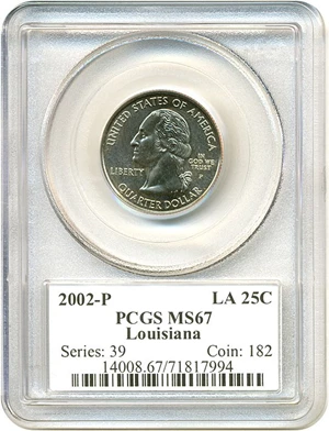 image for: 2002-P 25c Louisiana PCGS MS67