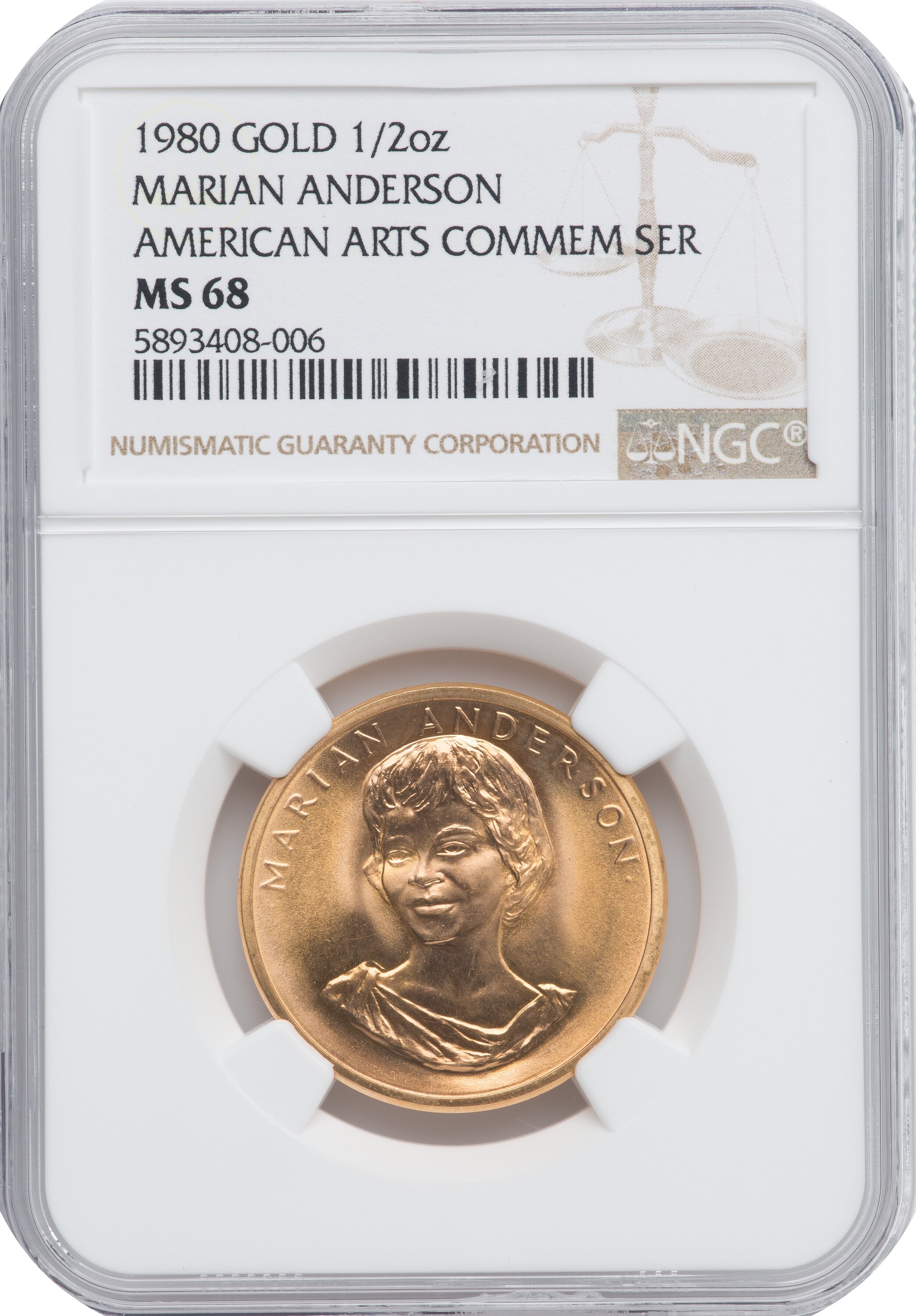 1980 Medal Marian Anderson 1 2 Ounce Gold Business Strike