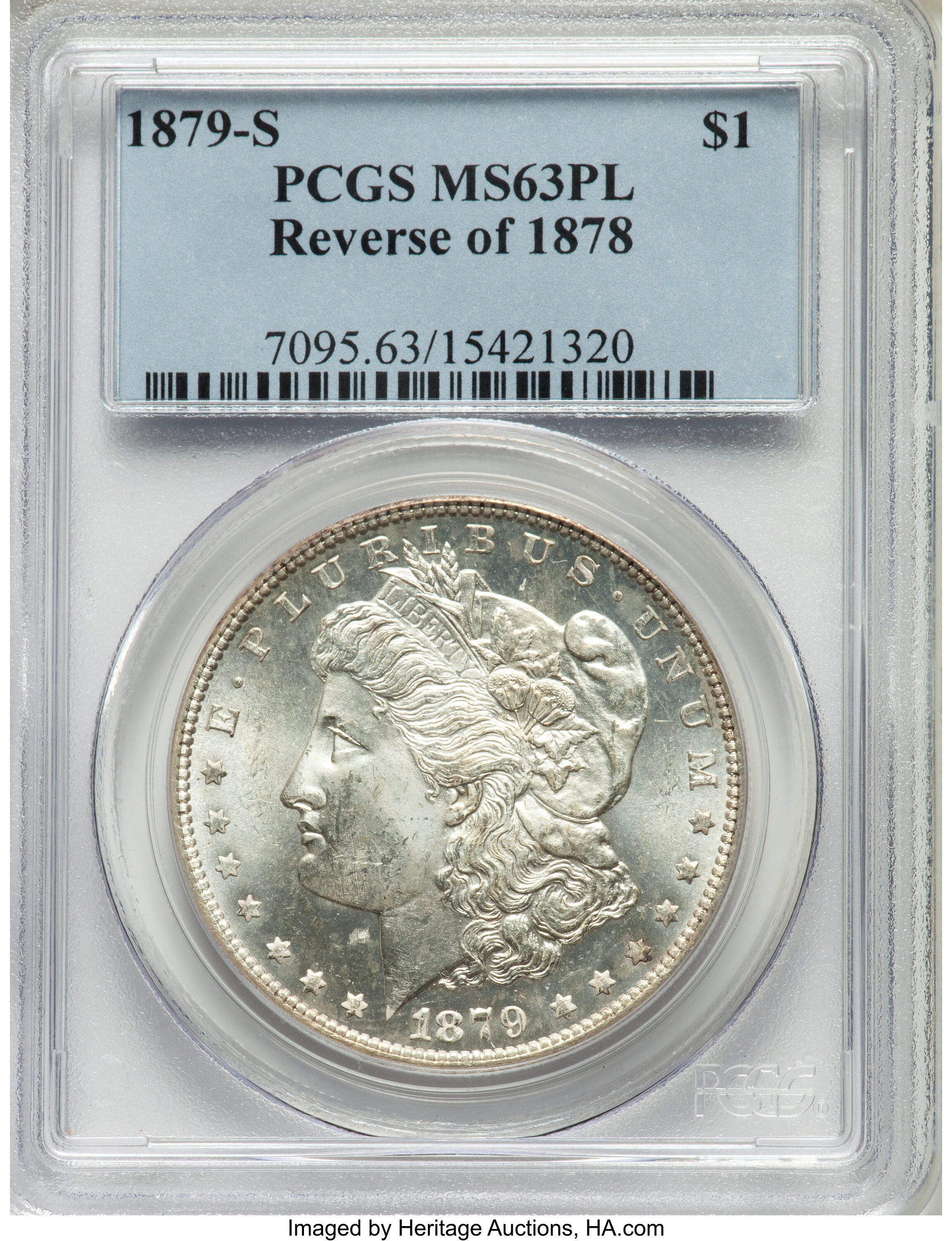 image for: 1879-S $1 Reverse of 1878 MS63 Prooflike PCGS. PCGS Population: (27/9). NGC Census: (37/10). CDN: $2,400 Whsle. Bid for NGC...