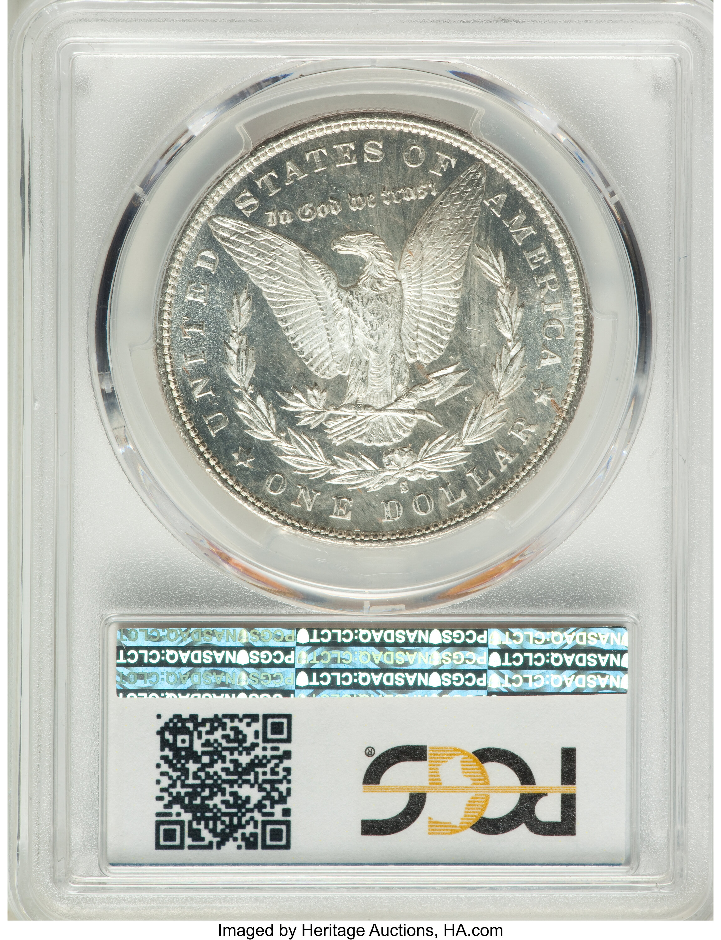 image for: 1880/9-S $1 MS65+ Prooflike PCGS. PCGS Population: (17/11 and 2/0+). NGC Census: (6/5 and 0/0+). MS65. ...