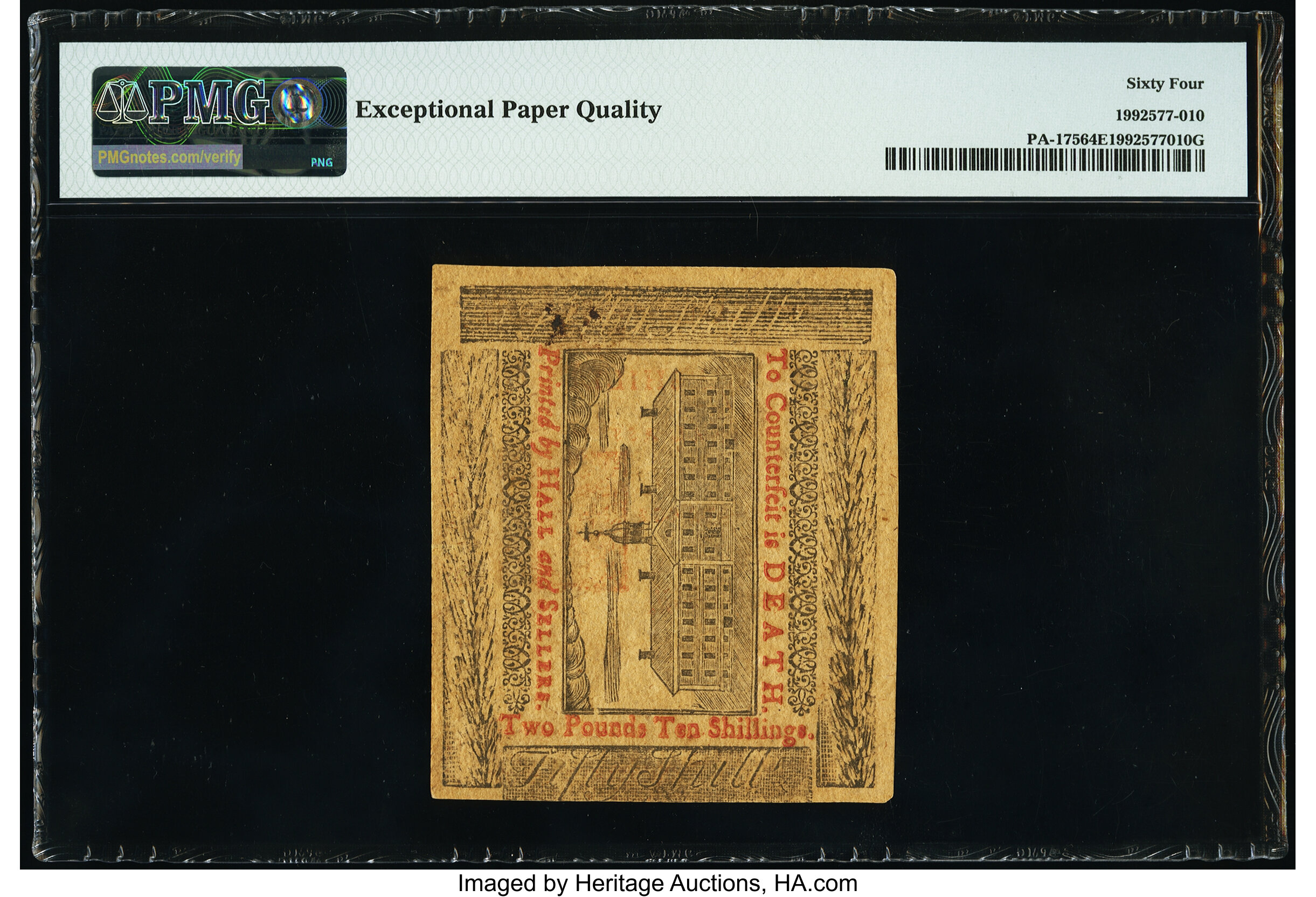 image for: Pennsylvania April 10, 1775 50 Shillings Fr. PA-175 PMG Choice Uncirculated 64 EPQ....