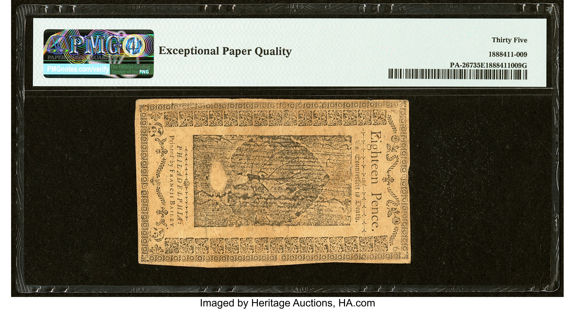 image for: Pennsylvania March 16, 1785 1 Shilling 6 Pence Fr. PA-267 PMG Choice Very Fine 35 EPQ....