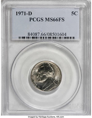 image for: 1971-D 5C MS66 Full Steps PCGS. PCGS Population (150/12). NGC Census: (98/74). (#84087)...