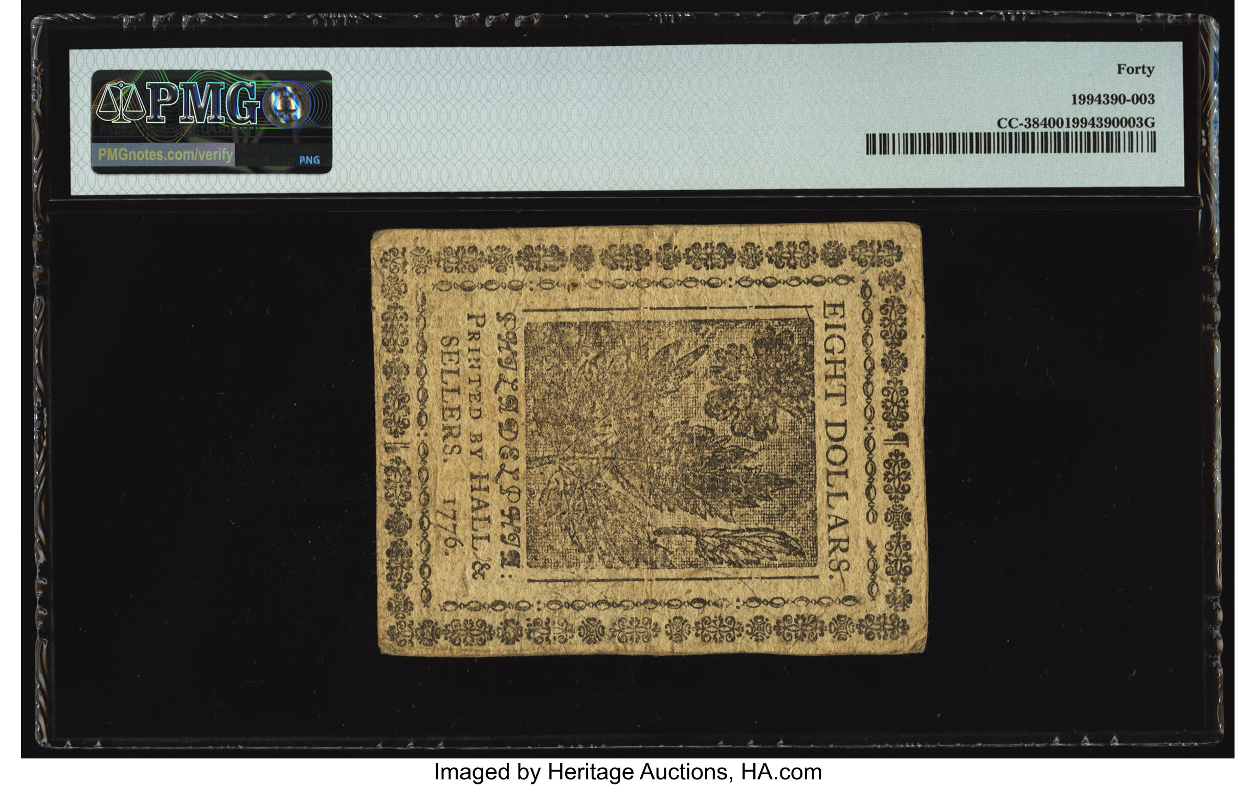image for: Continental Currency May 9, 1776 $8 PMG Extremely Fine 40....