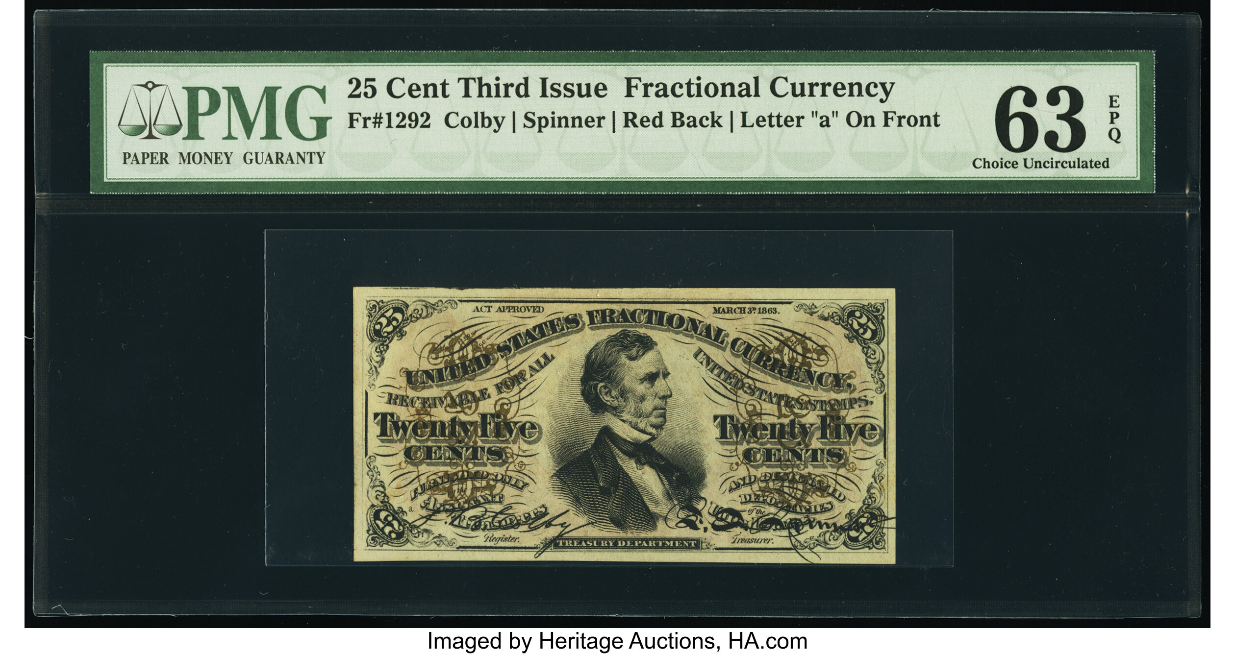 image for: Fr. 1292 25¢ Third Issue PMG Choice Uncirculated 63 EPQ....