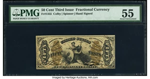 image for: Fr. 1355 50¢ Third Issue Justice PMG About Uncirculated 55....