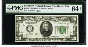 image for: Fr. 2051-J $20 1928A Federal Reserve Note. PMG Choice Uncirculated 64 EPQ....