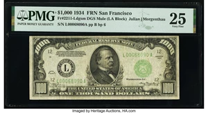 image for: Fr. 2211-L $1,000 1934 Federal Reserve Note. PMG Very Fine 25....