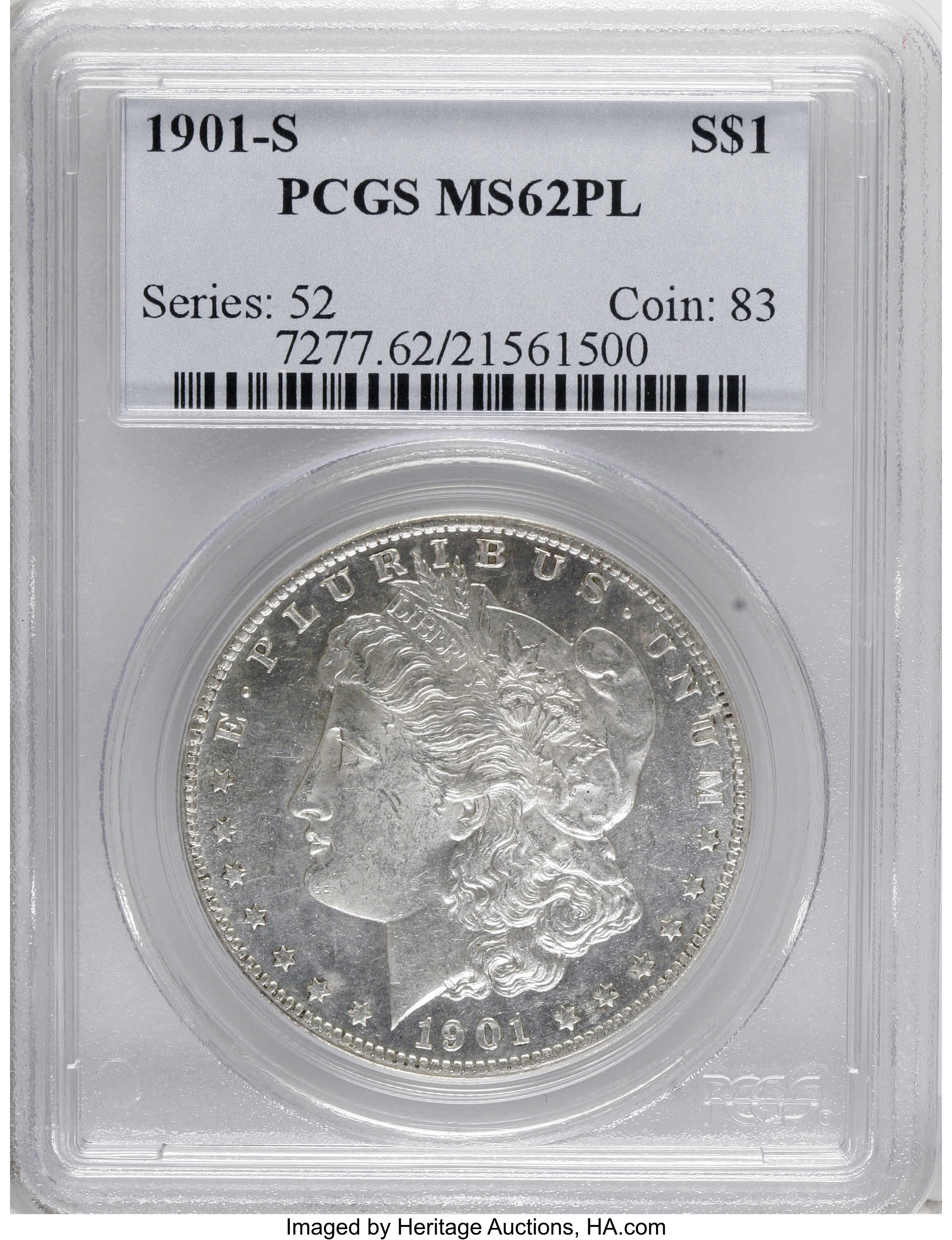 image for: 1901-S $1 MS62 Prooflike PCGS. PCGS Population (6/15). NGC Census: (12/20).  Numismedia Wsl. Price for NGC/PCGS coin in MS6...