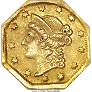 image for: 1854 $1 Large Eagle Octagonal 1 Dollar, BG-504, Low R.5, AU58 NGC....