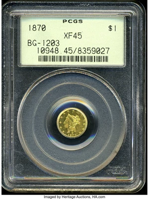 image for: 1870 $1 Liberty Round 1 Dollar, BG-1203, Low R.5, XF45 PCGS....