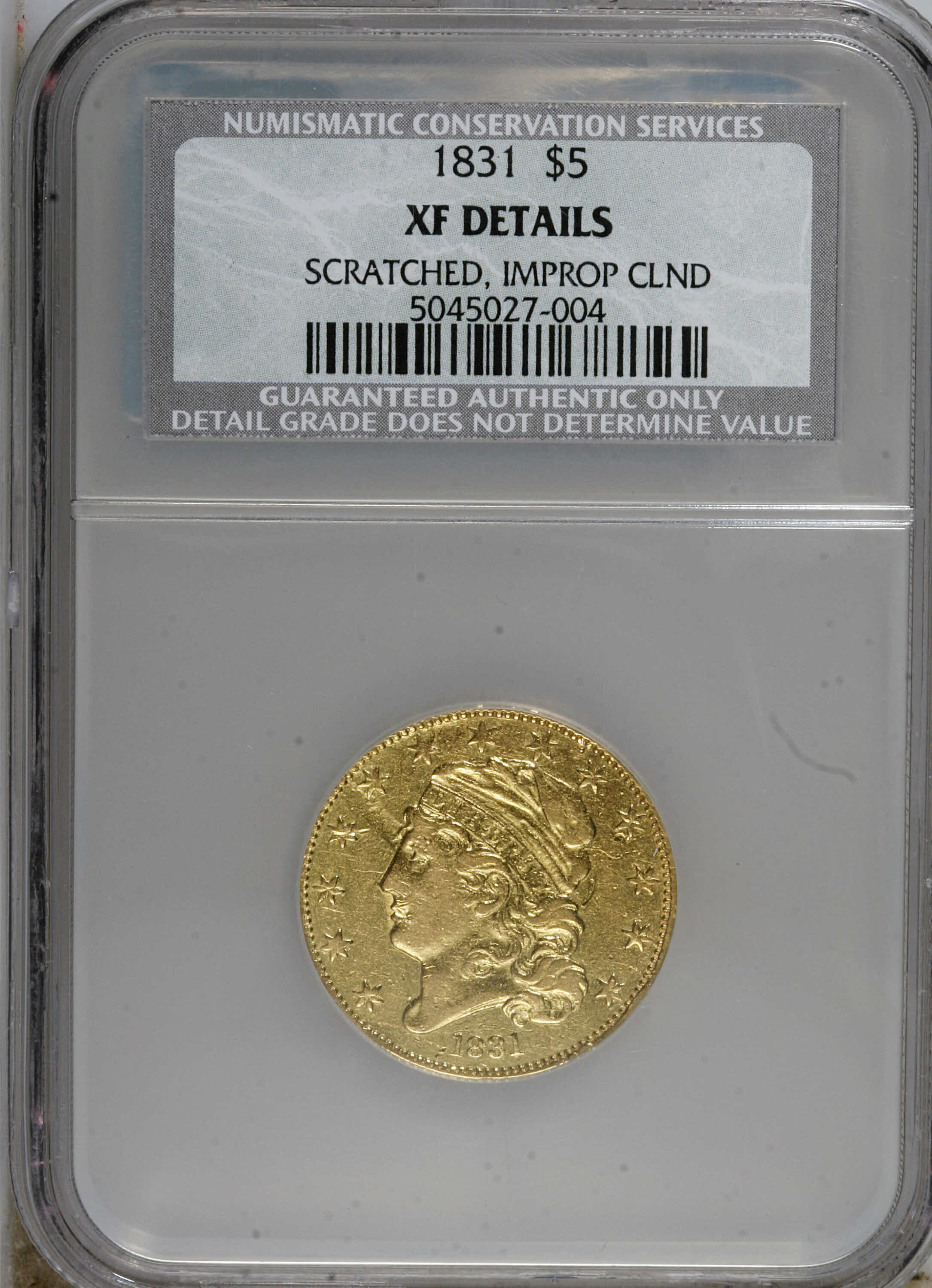 image for: 1831 $5 --Scratched, Improperly Cleaned-NCS. XF Details....