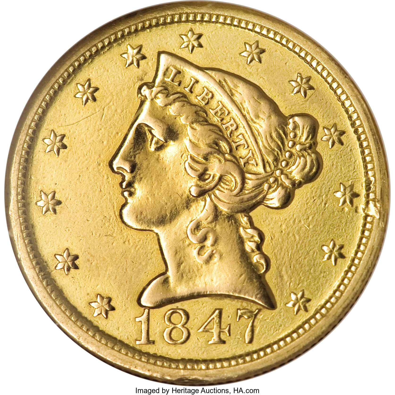 image for: 1847-O $5 --Damaged, Polished--ANACS. XF45 Details....