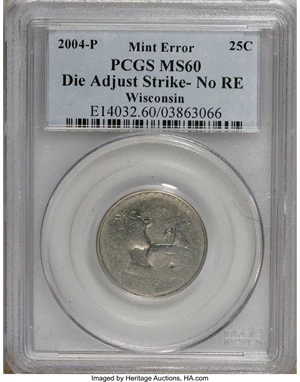 image for: 2004-P 25C Wisconsin Statehood Quarter--Die Adjust Strike, No RE-- MS60 PCGS. ...