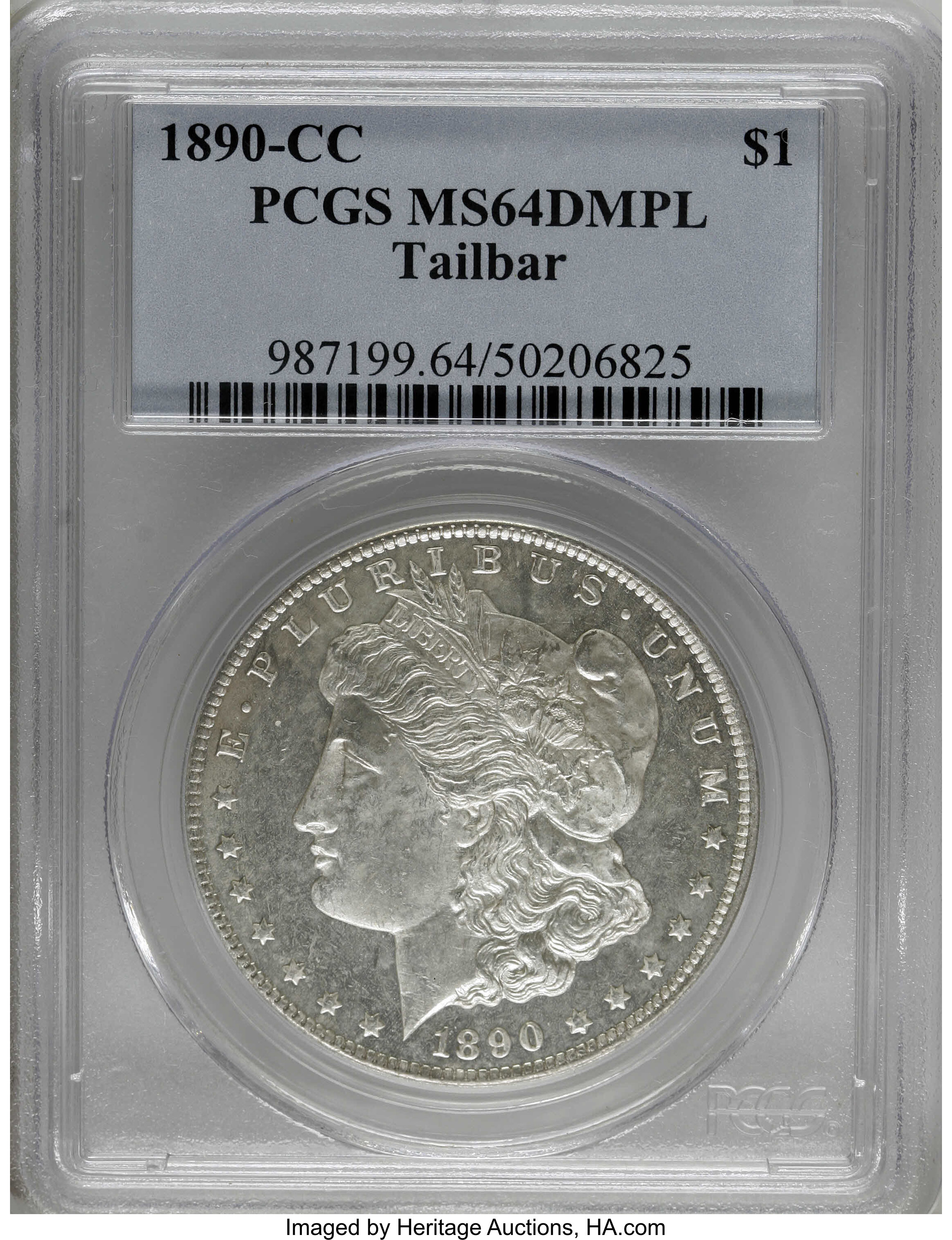 image for: 1890-CC $1 Tail Bar MS64 Deep Mirror Prooflike PCGS....