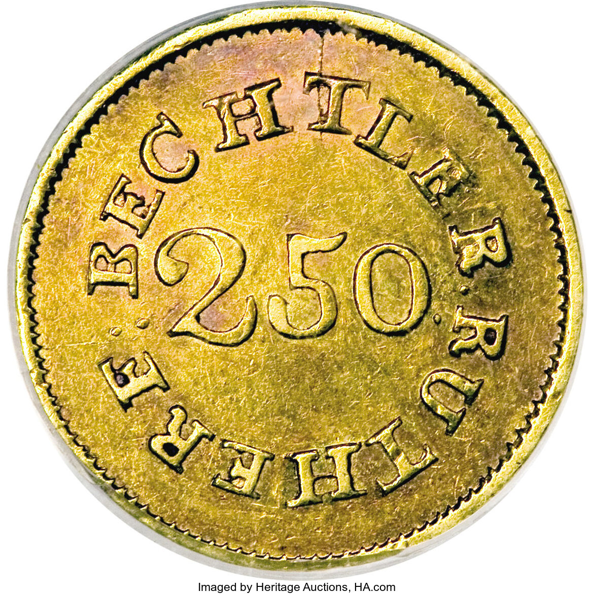 image for: (1837-42) $2 1/2 C. Bechtler Quarter Eagle, 67G. 21C. AU55 PCGS....