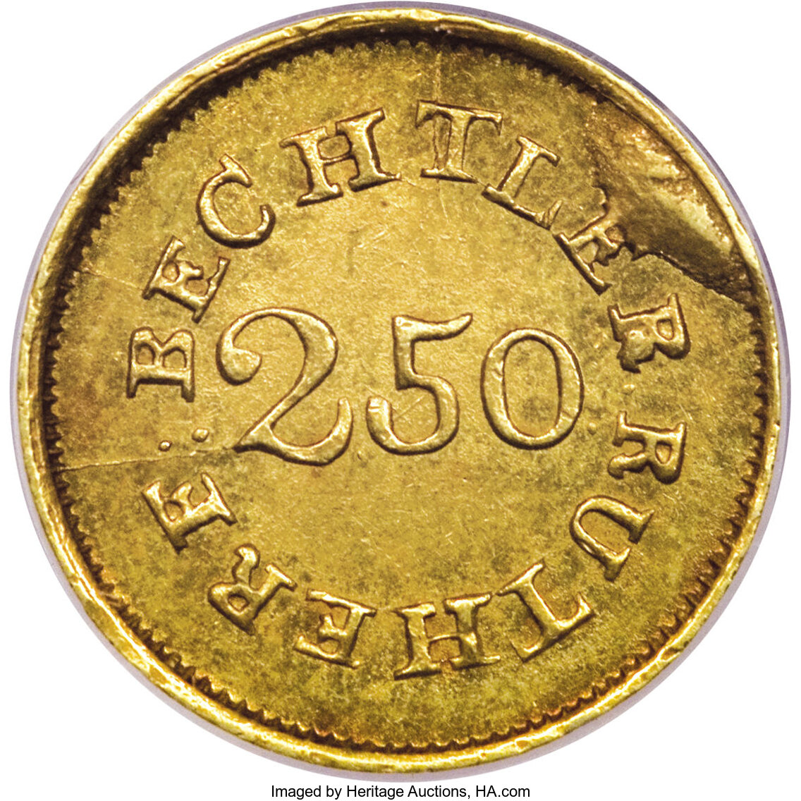 image for: (1837-42) $2 1/2 C. Bechtler Quarter Eagle, 67G. 21C. MS62 PCGS....