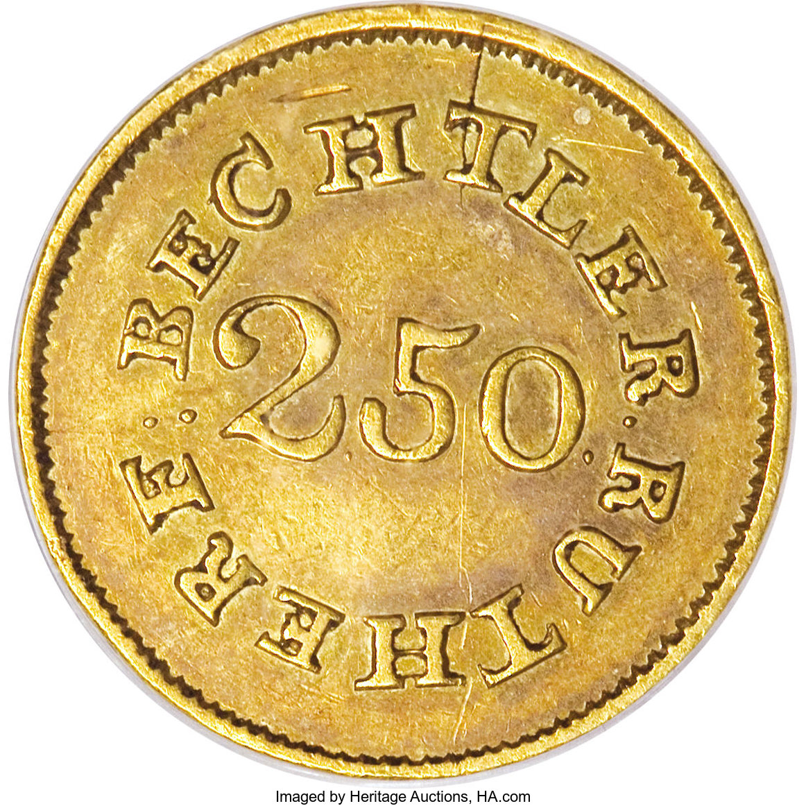 image for: (1837-42) $2 1/2 C. Bechtler Quarter Eagle, 70G. 20C. AU55 PCGS....