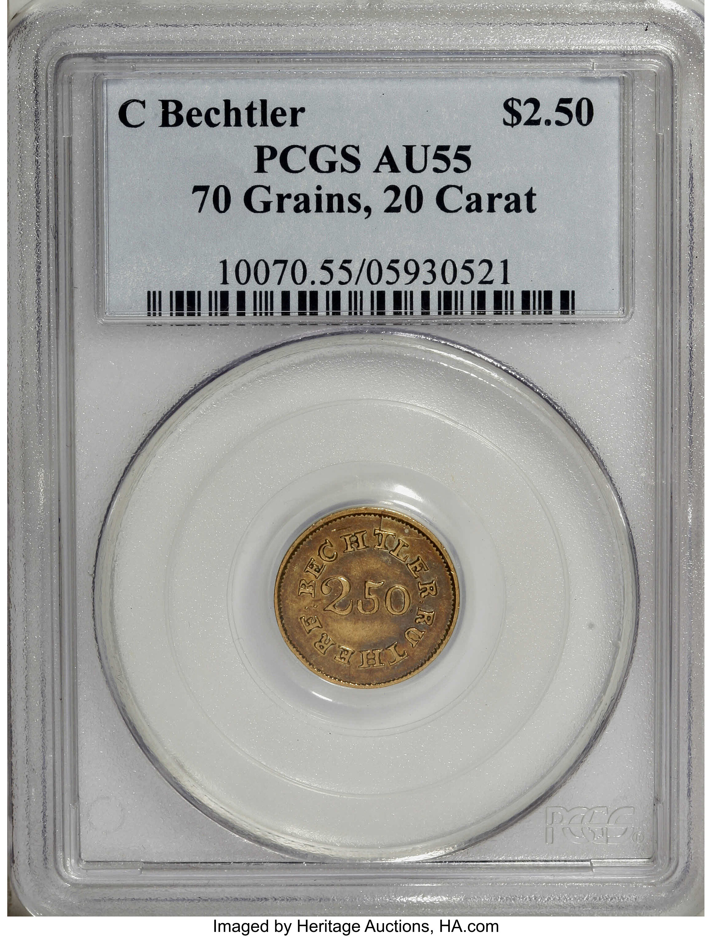 image for: (1837-42) $2 1/2 C. Bechtler Quarter Eagle, 70G. 20C. AU55 PCGS....