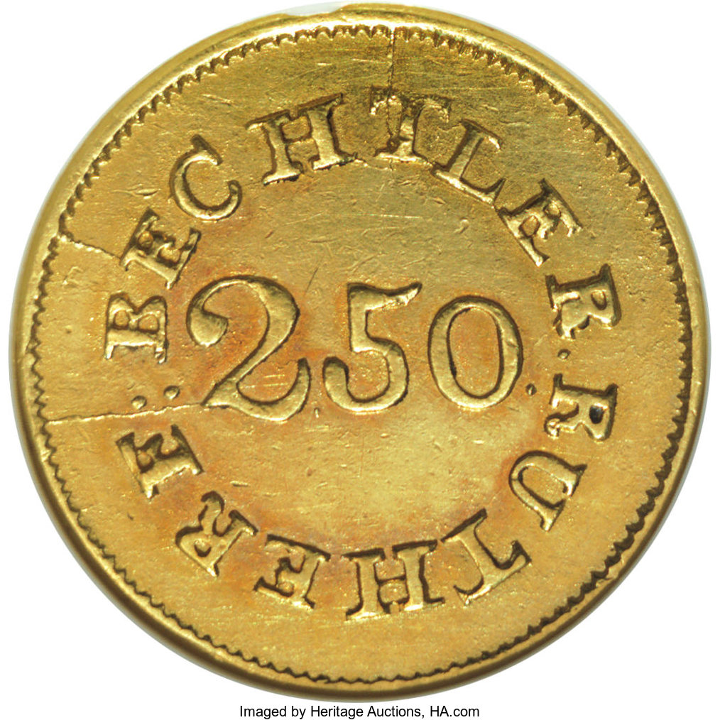 image for: (1837-42) $2 1/2 C. Bechtler Quarter Eagle, 64G. 22C. MS60 NGC....