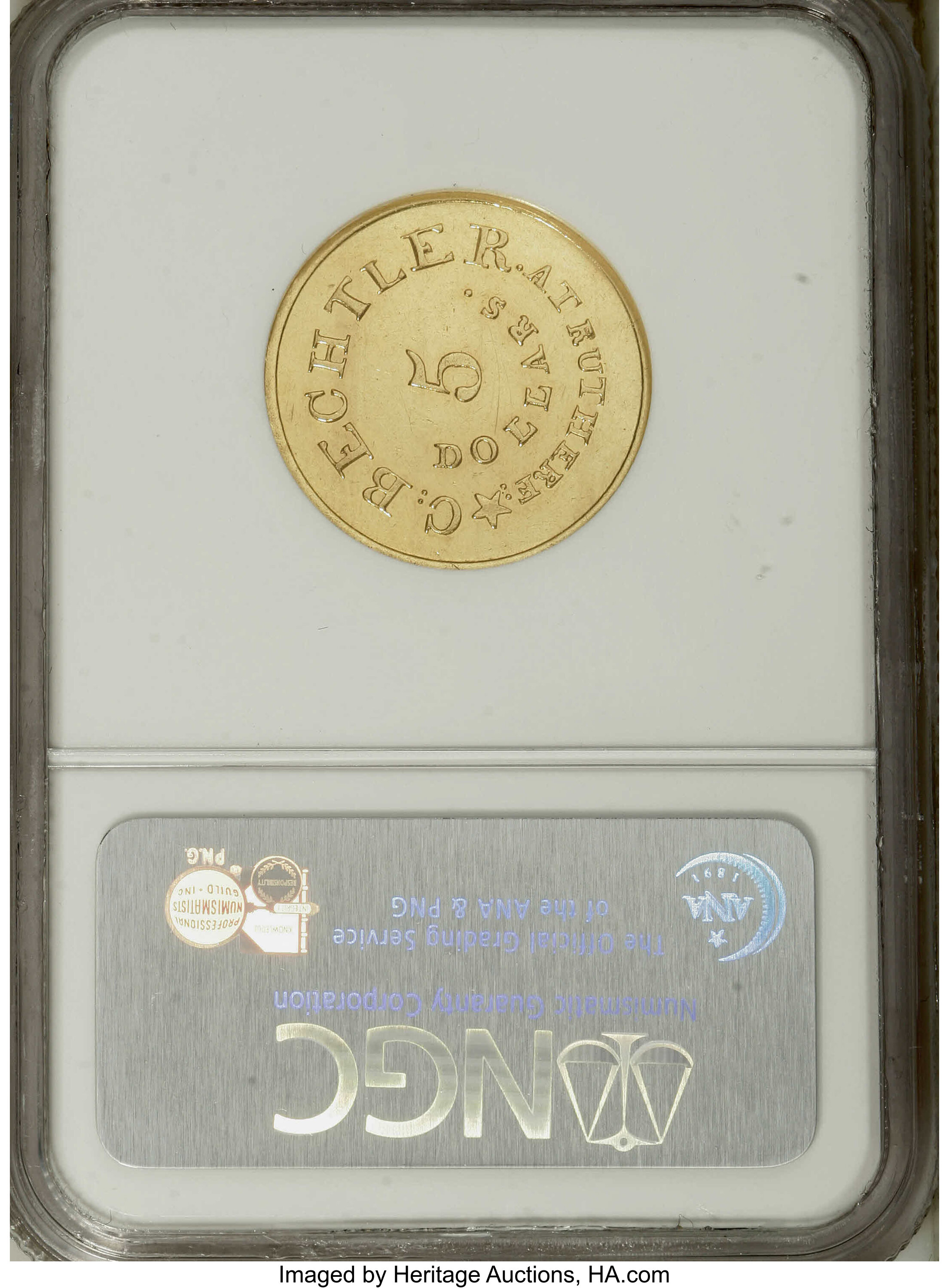 image for: (1834-37) $5 C. Bechtler Five Dollar, RUTHERF: MS61 NGC....