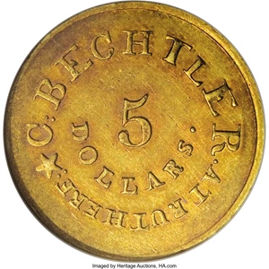image for: (1834-37) $5 C. Bechtler Five Dollar, 20 Distant MS61 NGC....