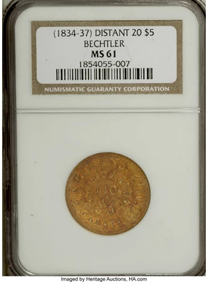 image for: (1834-37) $5 C. Bechtler Five Dollar, 20 Distant MS61 NGC....