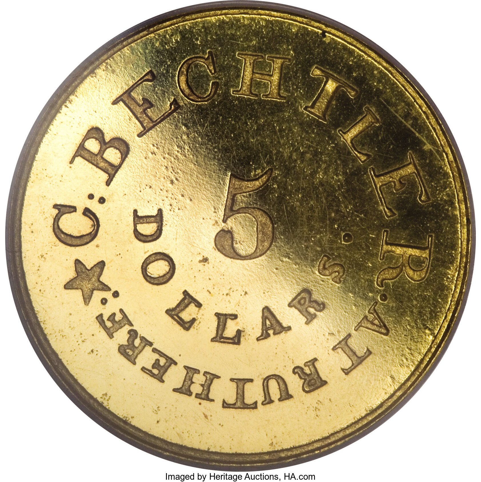 image for: C. Bechtler $5 Restrike PR65 PCGS....