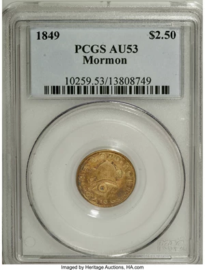 image for: 1849 $2 1/2 Mormon Quarter Eagle AU53 PCGS....