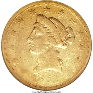 image for: 1852 $10 Wass Molitor Ten Dollar, Small Head XF40 NGC....