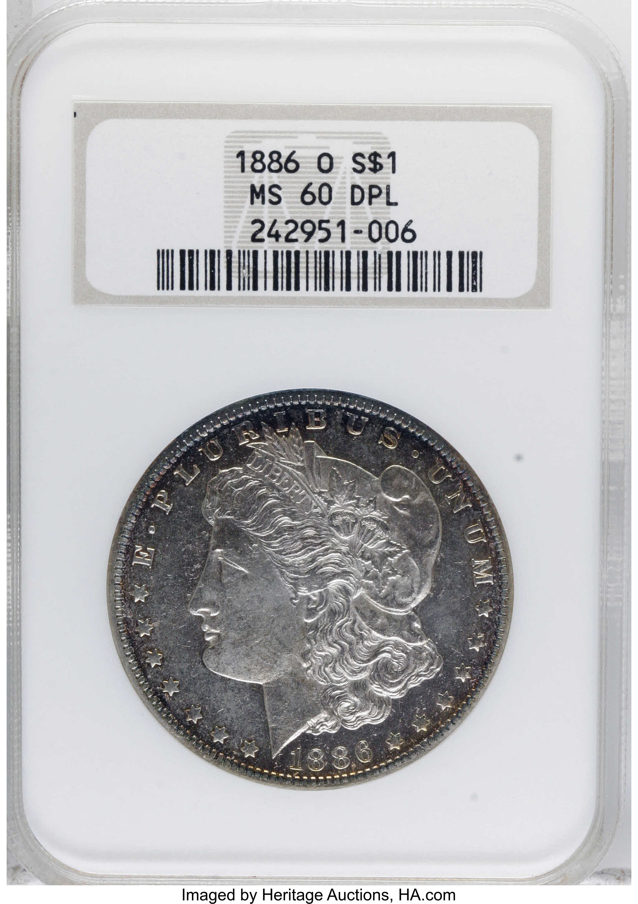 image for: 1886-O $1 MS60 Deep Mirror Prooflike NGC....