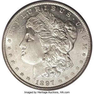 image for: 1897-O $1 MS62 Prooflike PCGS. Ex: Diamond Head. An essentially brilliant example that has a ...