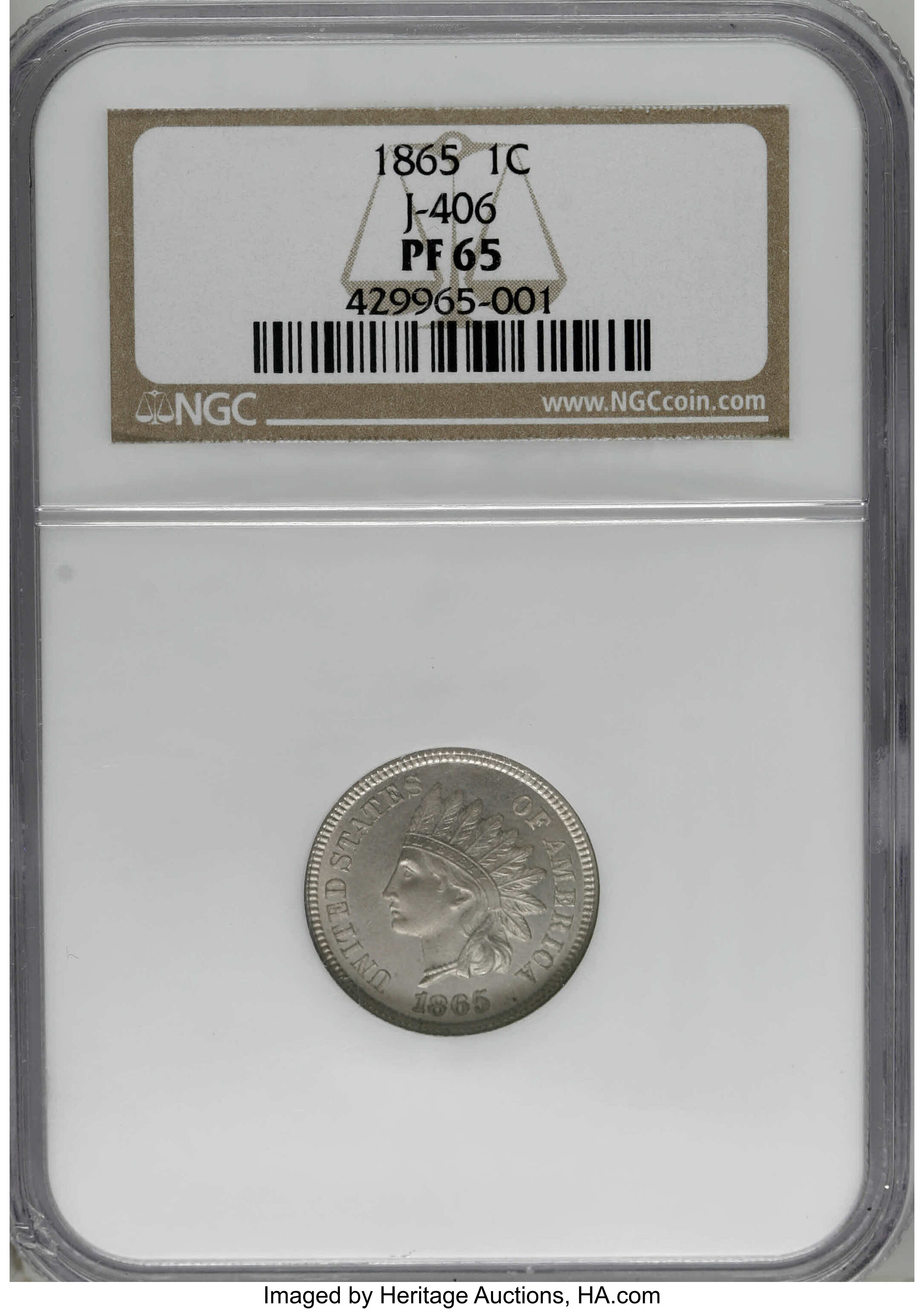 image for: 1865 1C One Cent, Judd-406, Pollock-475, Low R.6, PR65 NGC....