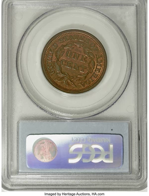image for: 1855 1C Knob on Ear MS65 Red and Brown PCGS....