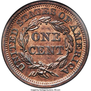 image for: 1855 1C Knob on Ear MS65 Red and Brown PCGS....