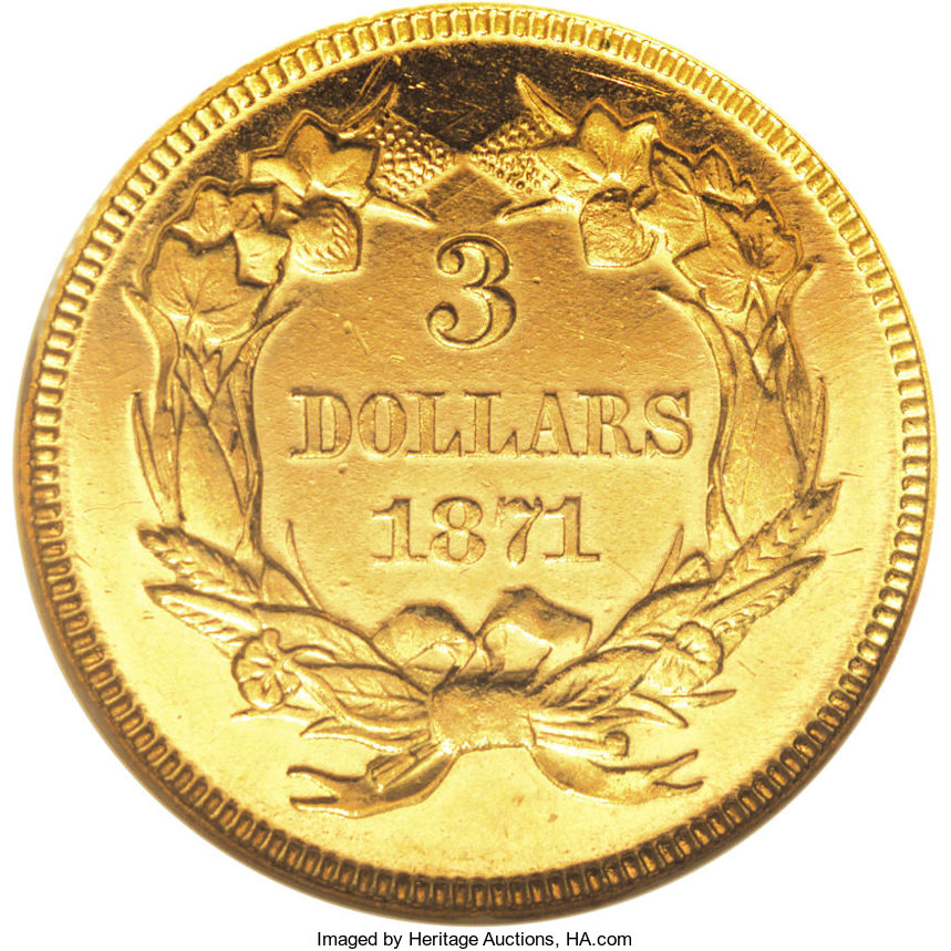 image for: 1871 $3 PR63 Cameo NGC....