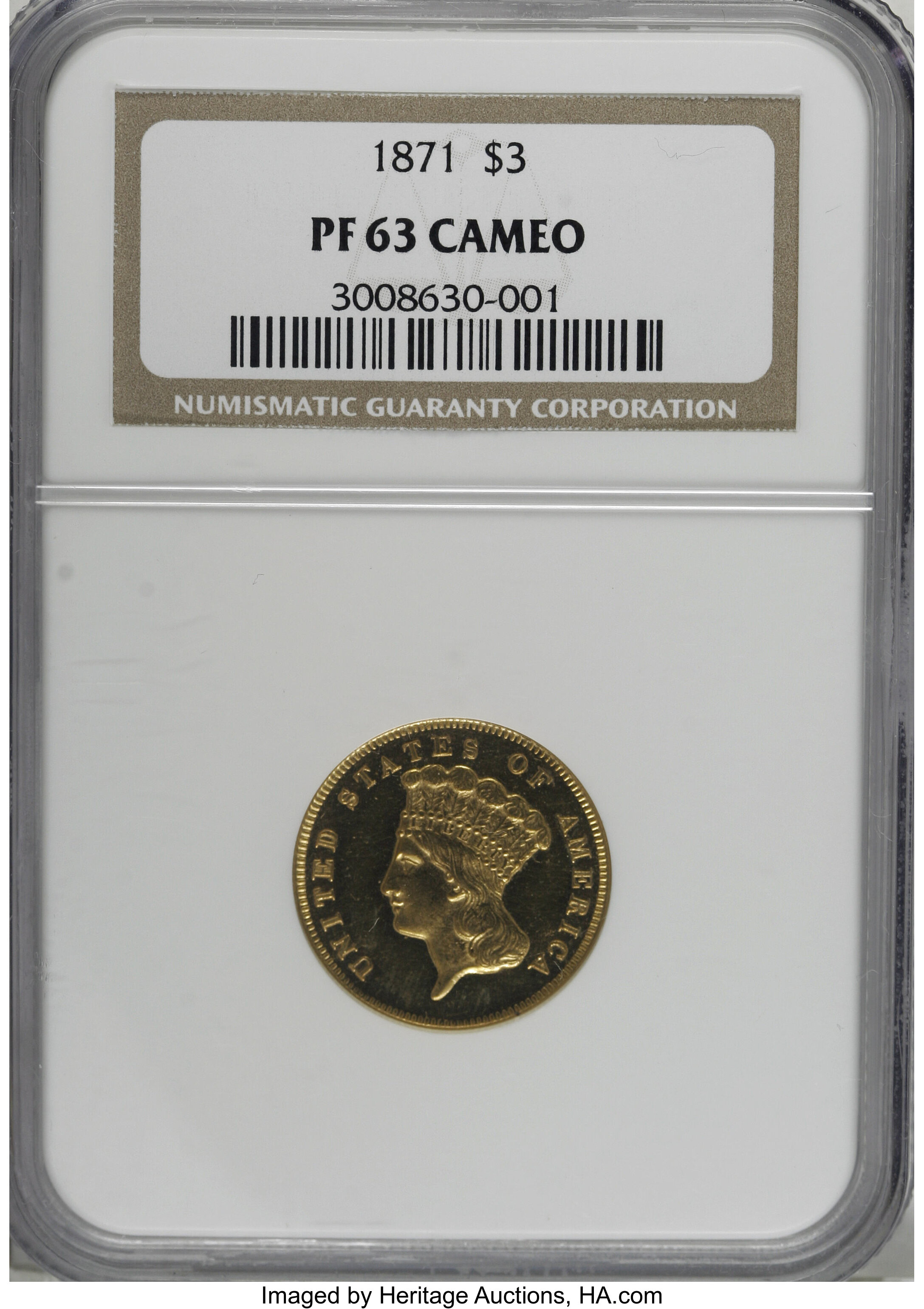 image for: 1871 $3 PR63 Cameo NGC....