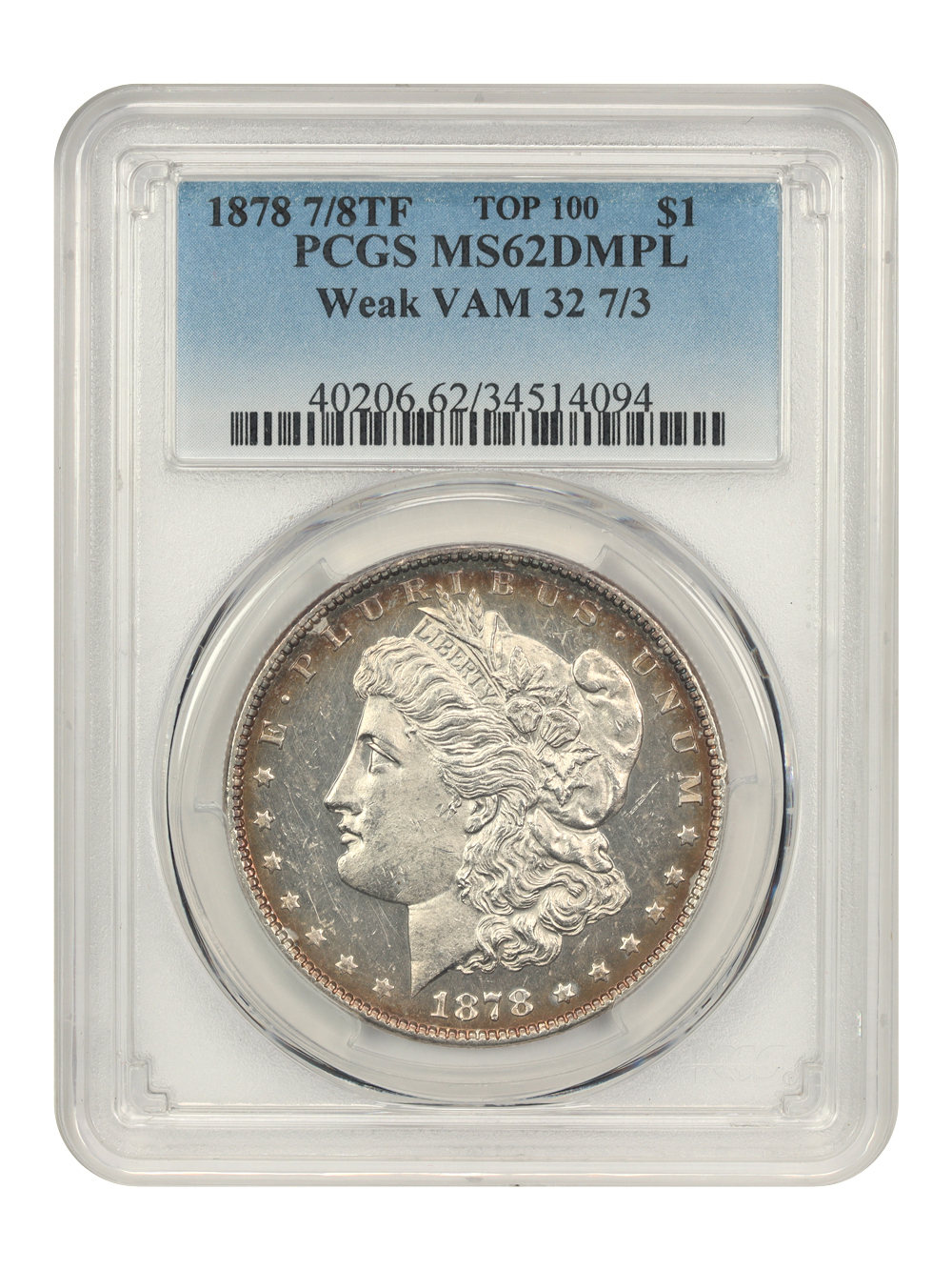 1878 7/8TF $1  Weak, 7/0TF, Line Thru Leg, VAM-31 MS DMPL MS60 DMPL thumbnail 23