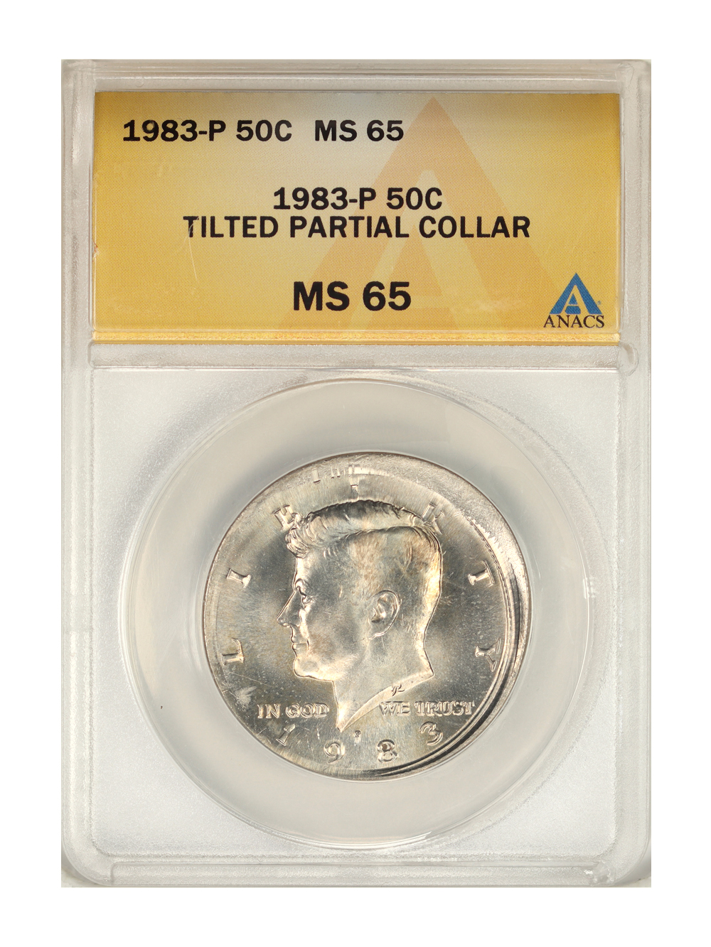 image for: Mint Error: 1983-P 50c ANACS MS65 (Tilted Partial Collar)