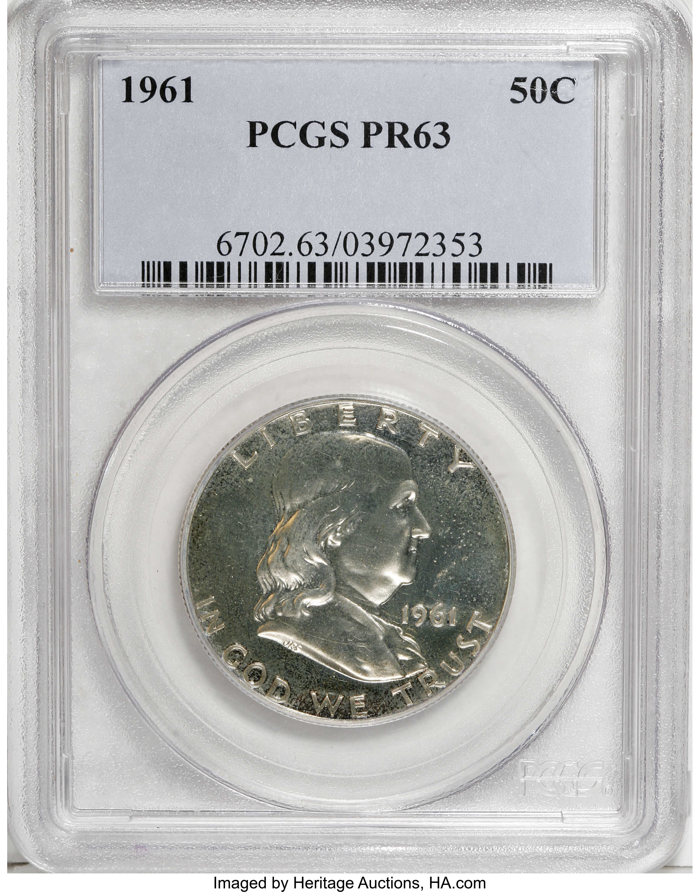 1961 50C PR63 PCGS. PCGS Population (107/7804). NGC Census: (28/6080). Mintage: 3,028,244. Numismedia Wsl. Price for NGC/PC...