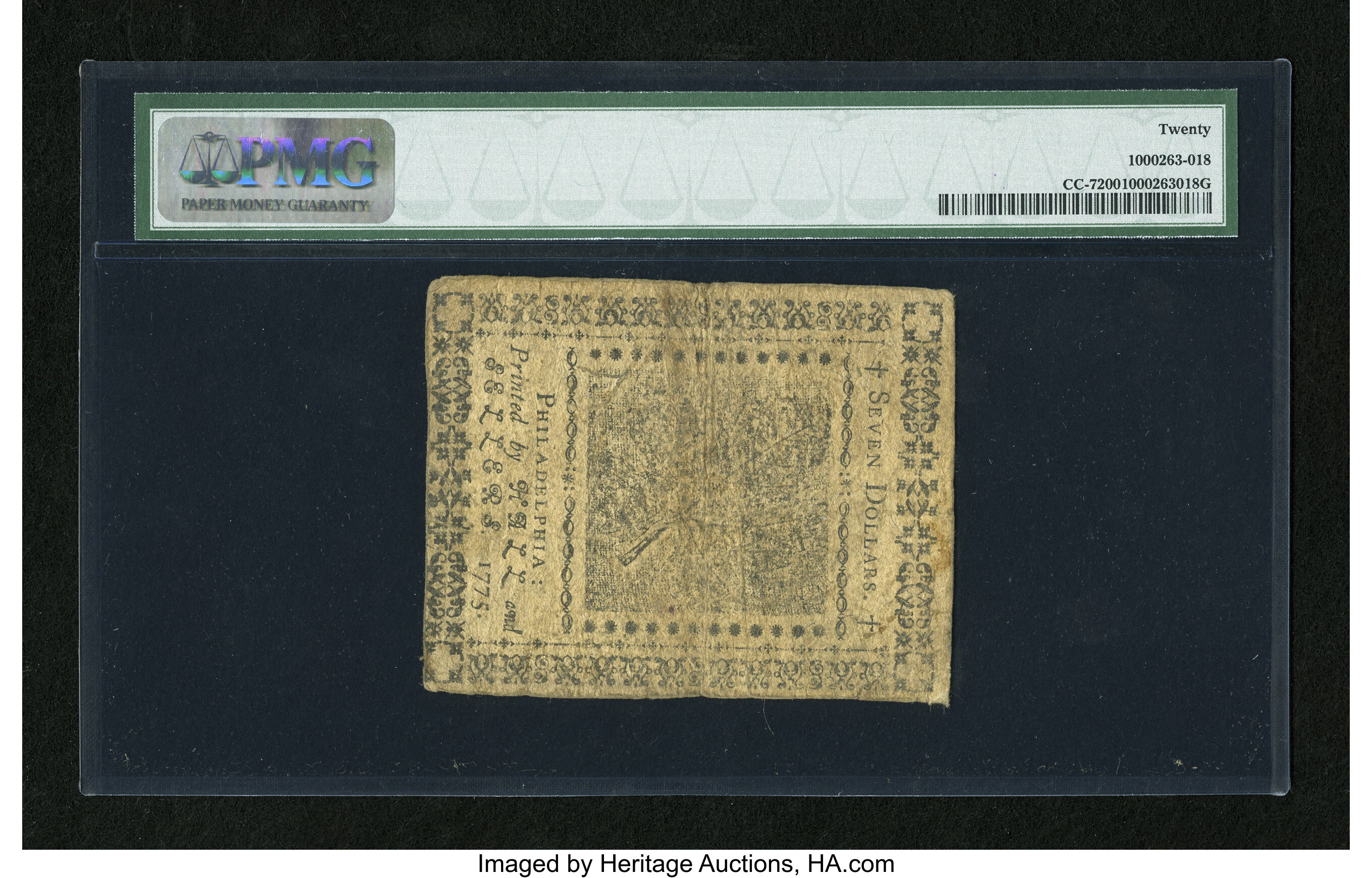 image for: Continental Currency May 10, 1775 $7 PMG Very Fine 20....