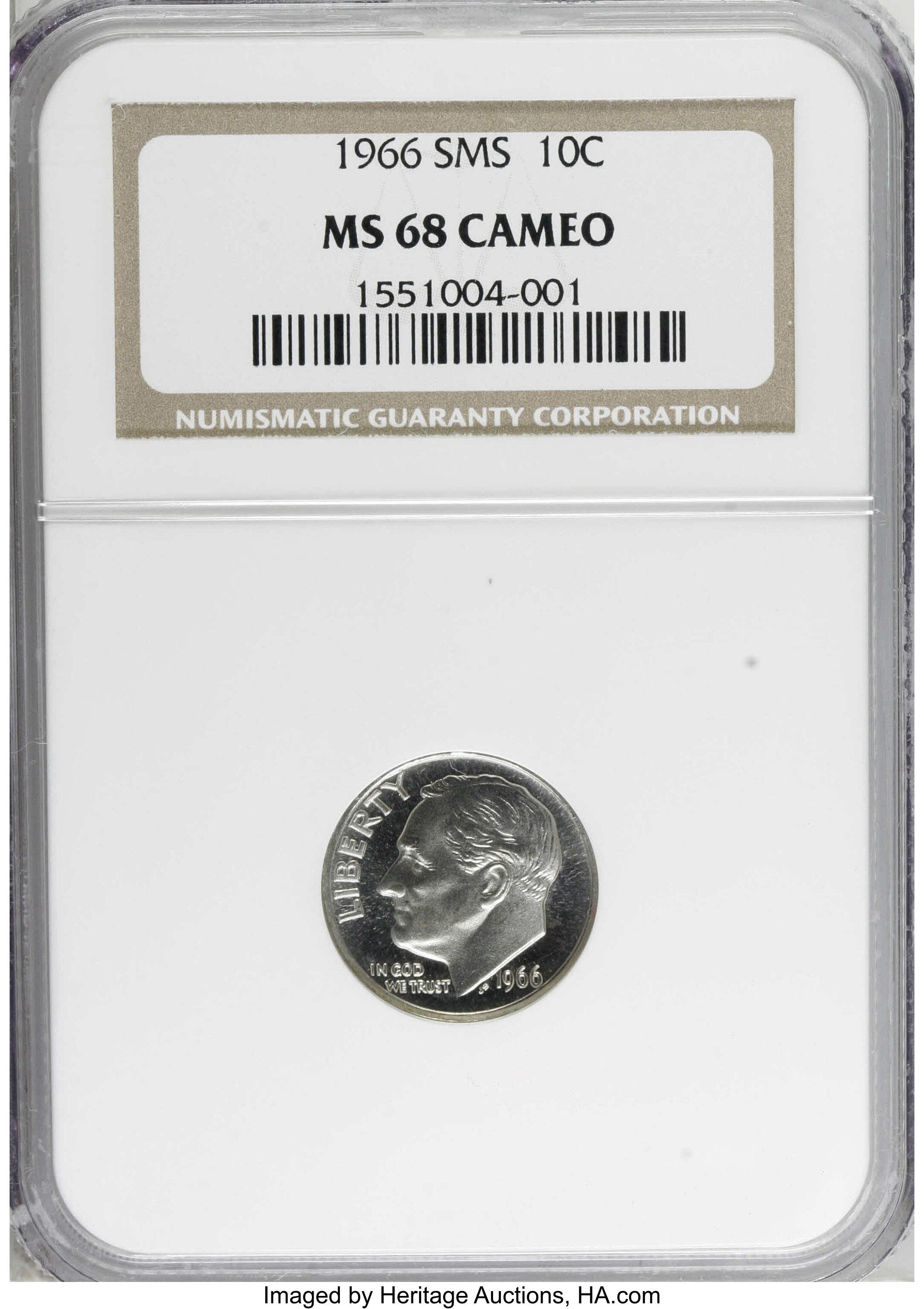 image for: 1966 10C SMS MS68 Cameo NGC. NGC Census: (25/6). PCGS Population (21/0).   (#85241)...