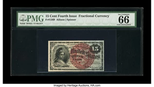 image for: Fr. 1269 15¢ Fourth Issue PMG Gem Uncirculated 66 EPQ....