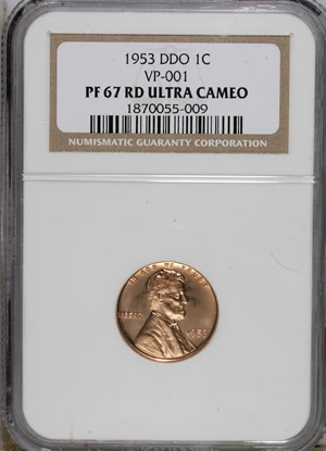 image for: 1953 1C Double Die Obverse PR67 Deep Cameo NGC. VP-011. NGC Census: (49/14). PCGS Population (4/0). Numismedia Wsl. Price ...
