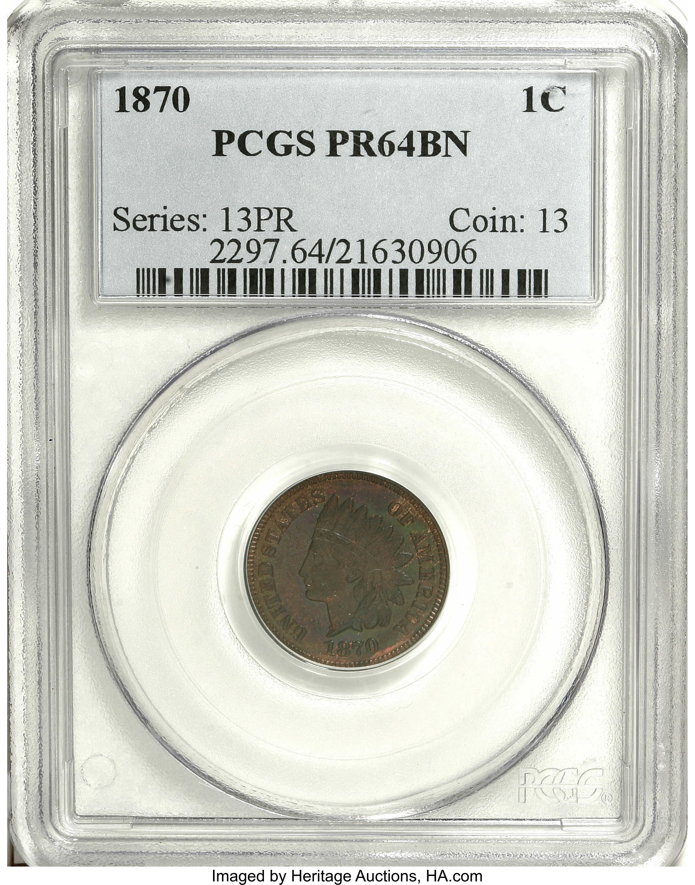 image for: 1870 1C PR64 Brown PCGS. PCGS Population (3/0). NGC Census: (8/6). Mintage: 1,000. Numismedia Wsl. Price for NGC/PCGS coin ...