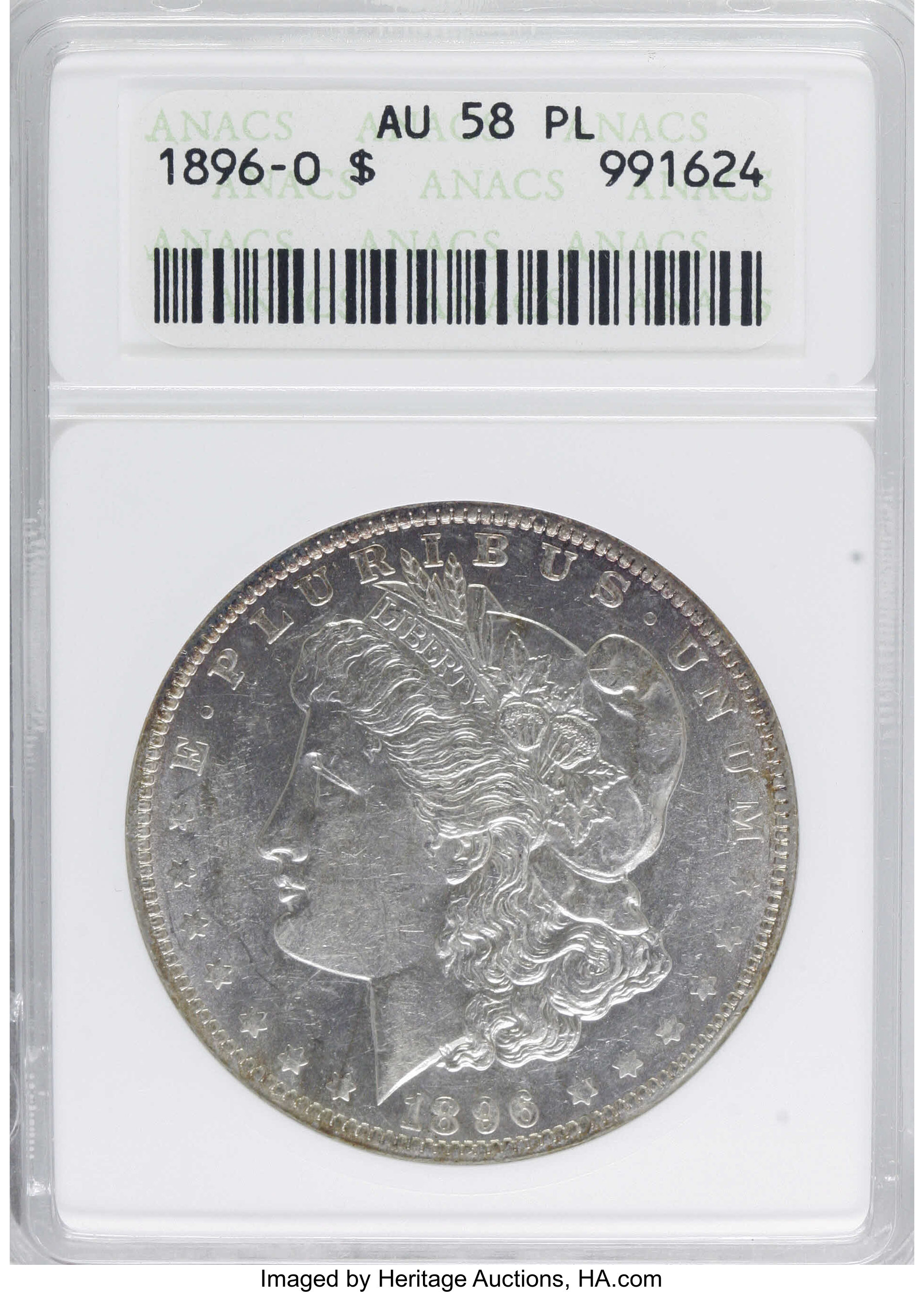 image for: 1896-O $1 AU58 Prooflike ANACS. NGC Census: (11/12). PCGS Population (1/8).  Numismedia Wsl. Price for NGC/PCGS coin in AU5...