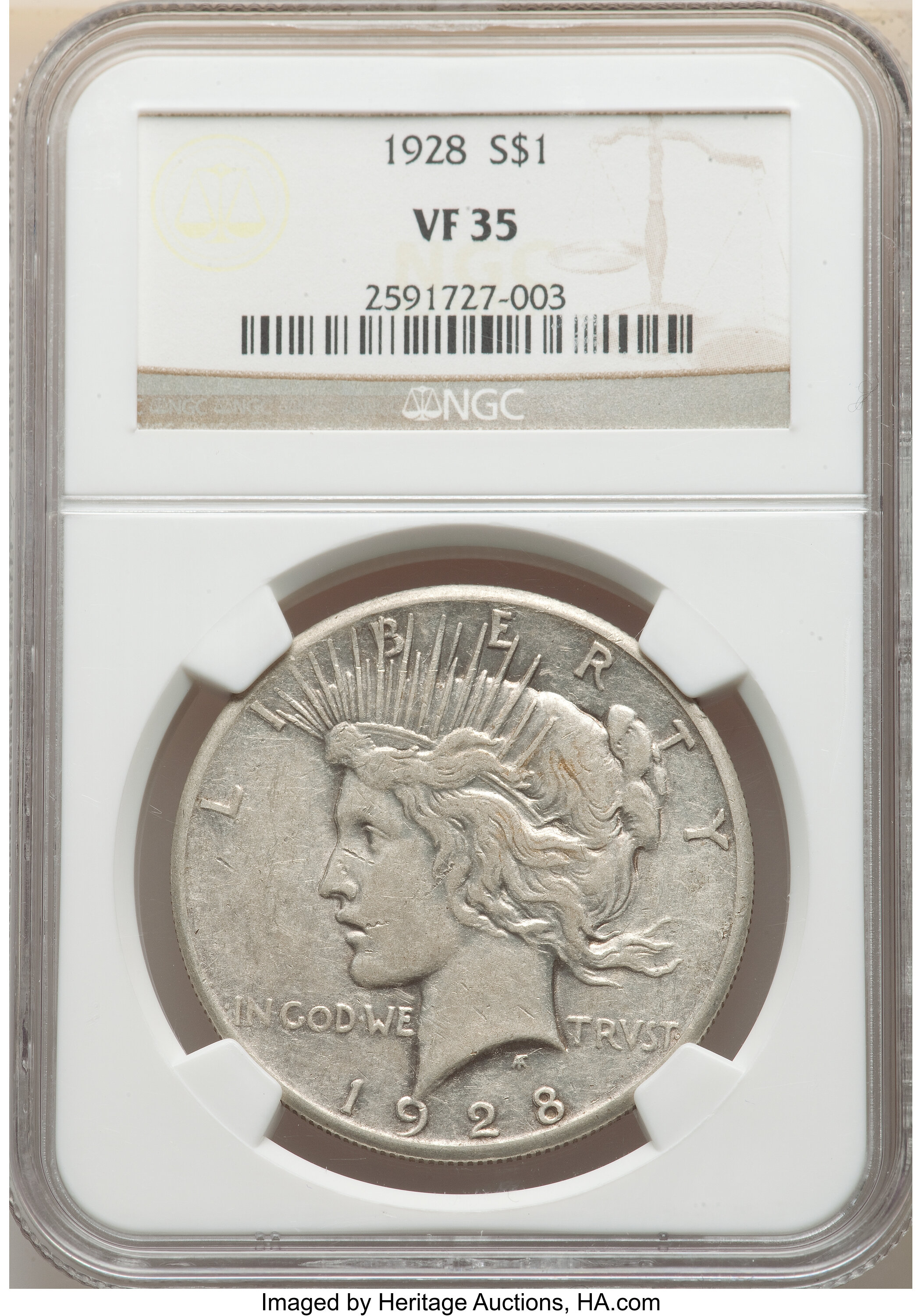 1928 $1 VF35 NGC. NGC Census: (60/8784). PCGS Population: (77/12344). CDN: $230 Whsle. Bid for NGC/PCGS VF35. Mintage 360,6...