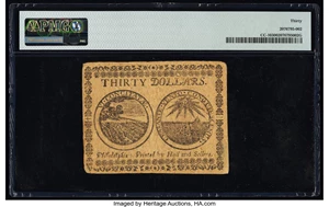 image for: Continental Currency May 10, 1775 $30 PMG Very Fine 30....