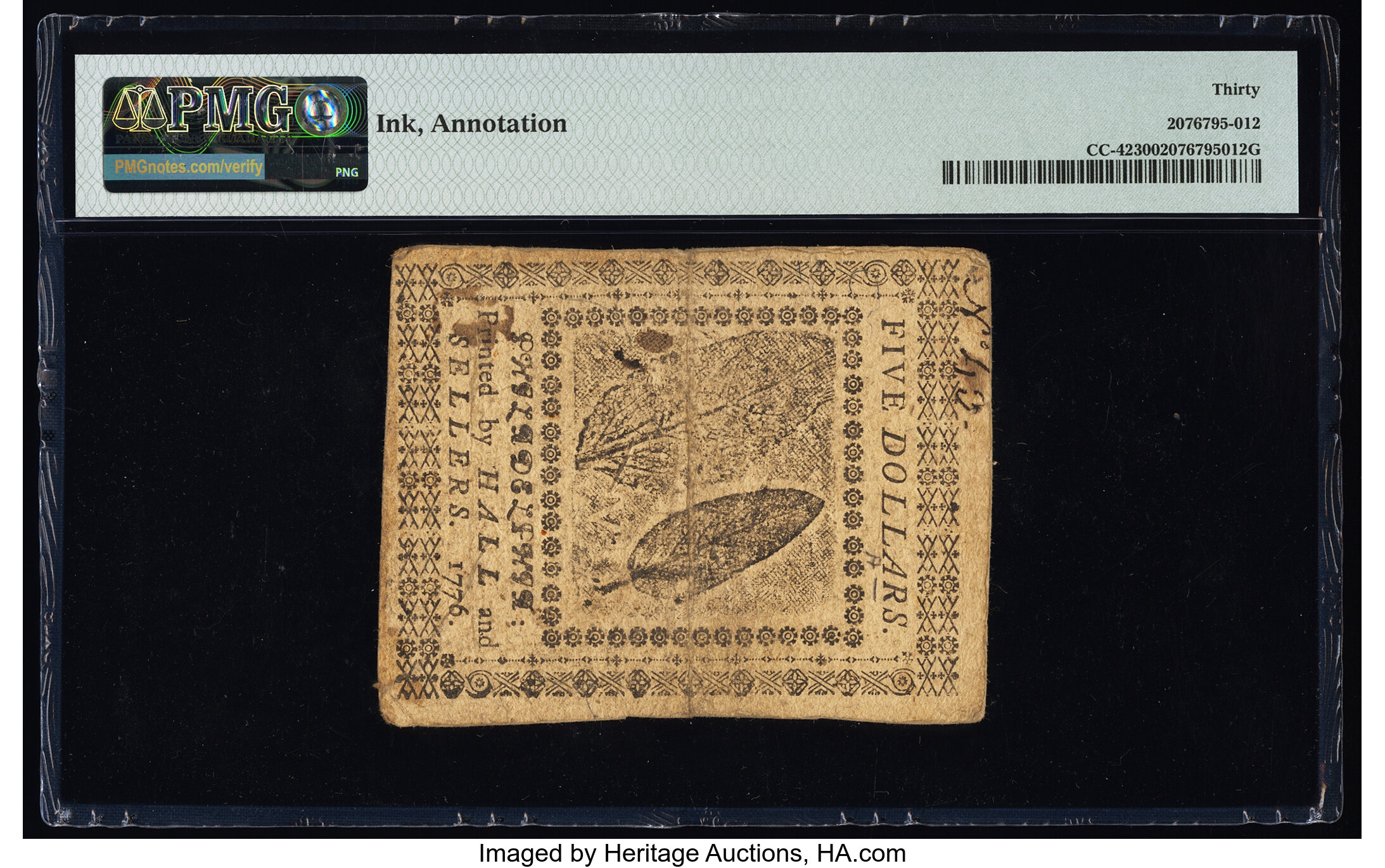 image for: Continental Currency July 22, 1776 $5 PMG Very Fine 30....