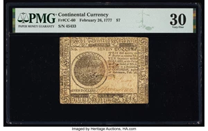 image for: Continental Currency February 26, 1777 $7 PMG Very Fine 30....